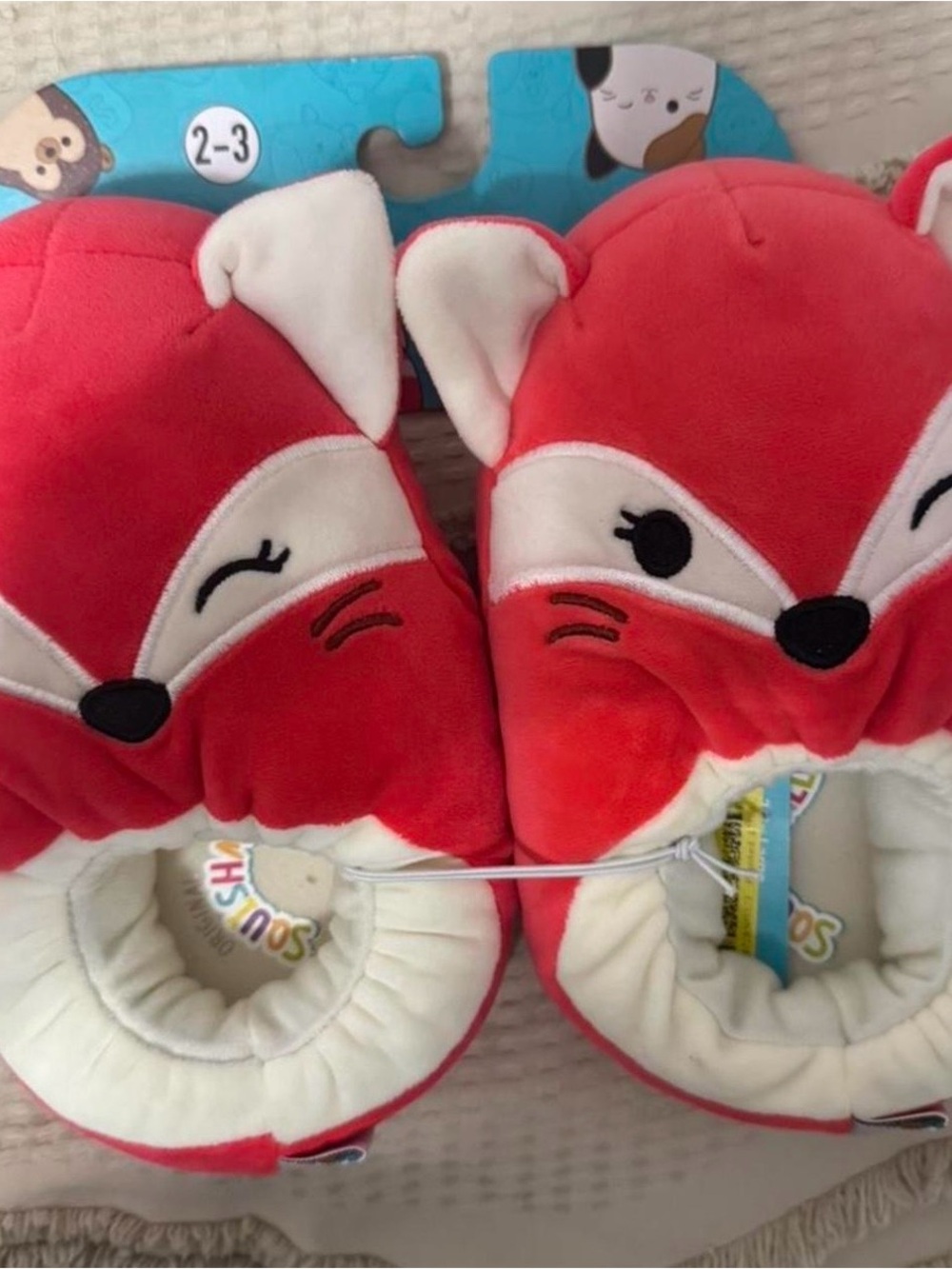 Squishmallows Red and White Fox Kids Slippers